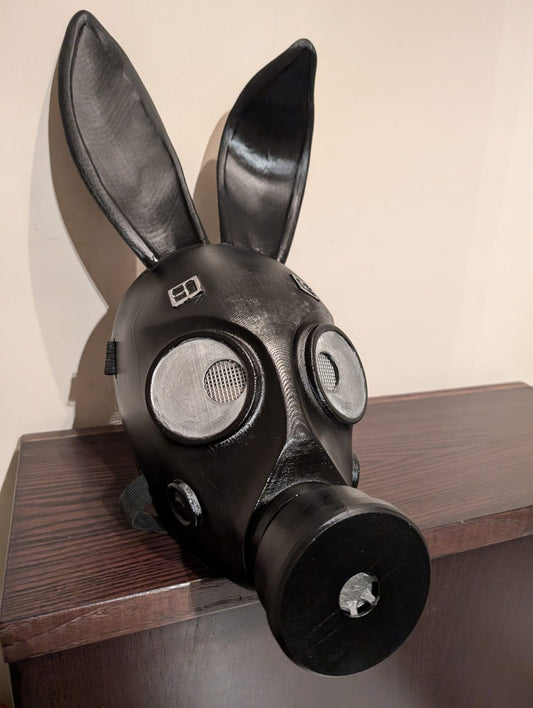 Custom design gas mask with bunny ears.