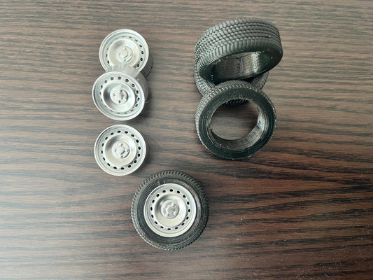 High resolution 3D printed rims and flexible tyres for miniature cars and RC cars.