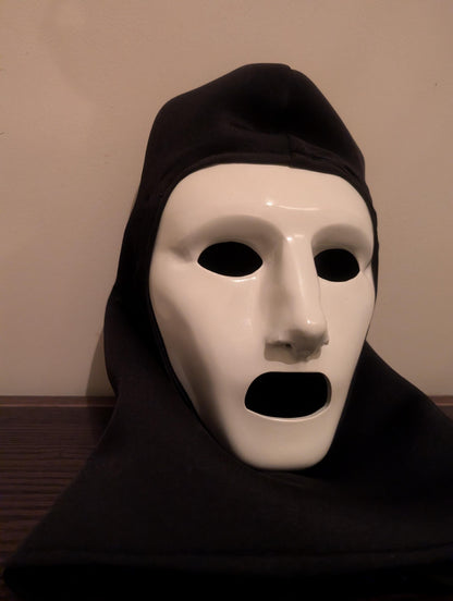 high definition 3d printed mask design with a custom-made hoodie