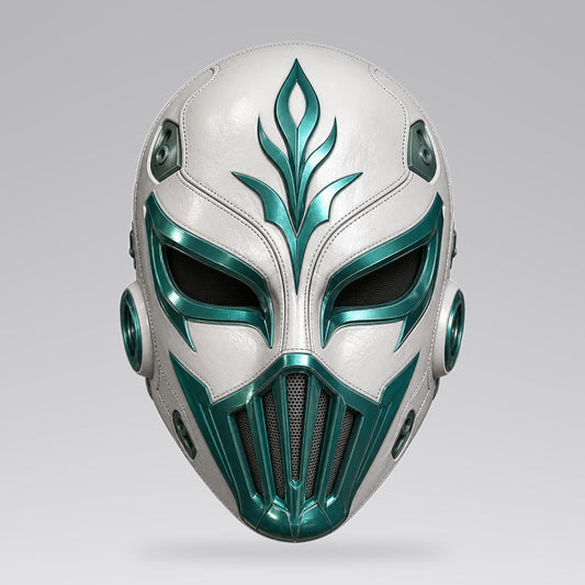White and Teal Warrior Mask – Custom Design