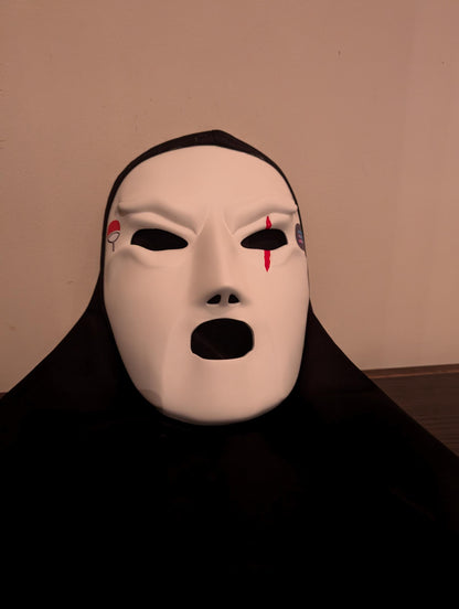 high definition 3d printed mask design with a custom-made hoodie