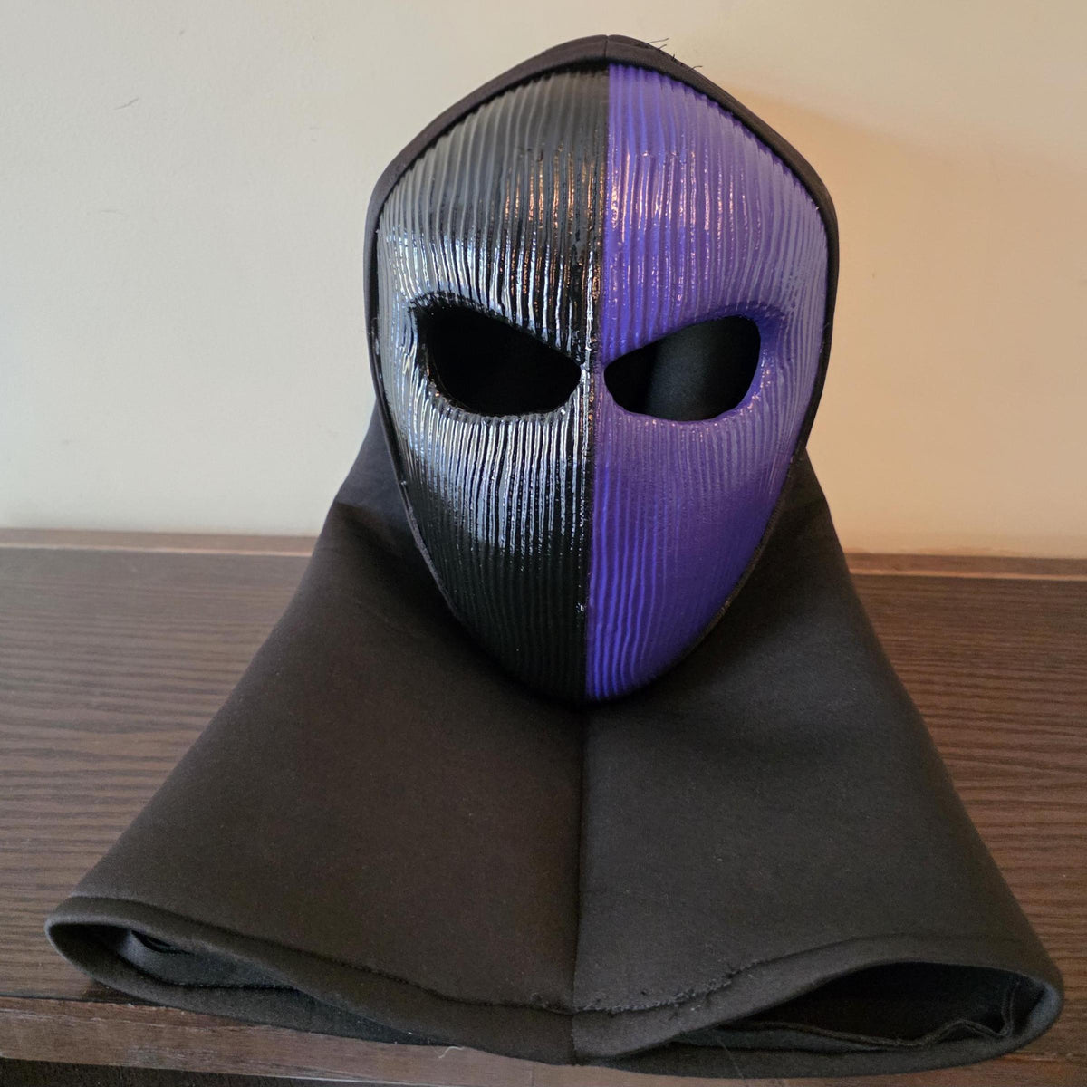 3D Printed Mask with Integrated Hoodie, Custom Design Available